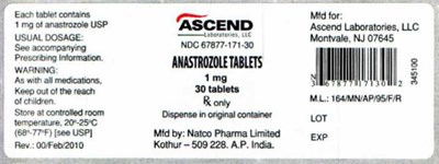 Ascend Anastrozole Tablets (1 mg product label)